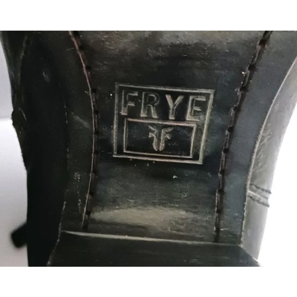 FRYE Patty Artisan Zip Blk Leather Ankle Boot Stacked Wood Block Heel 7.5